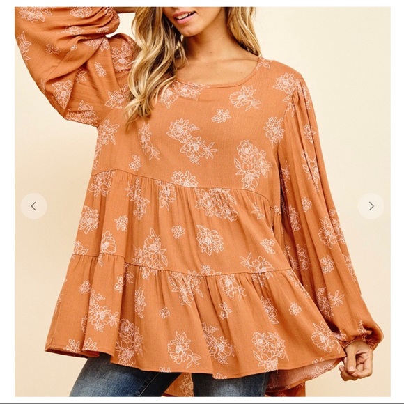 Bohemian Ditsy Floral Print Babydoll Top - Picture 4 of 6